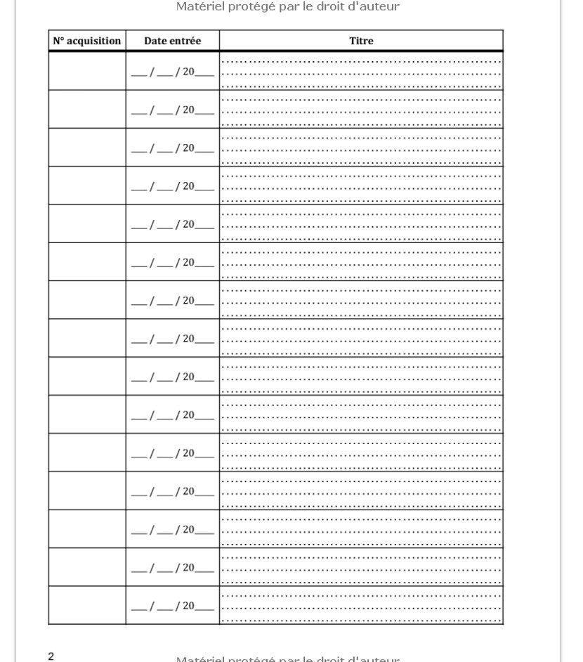 Registre d’inventaire de bibliothèque Pour l’enregistrement de 1000 livres, périodiques et autres documents
