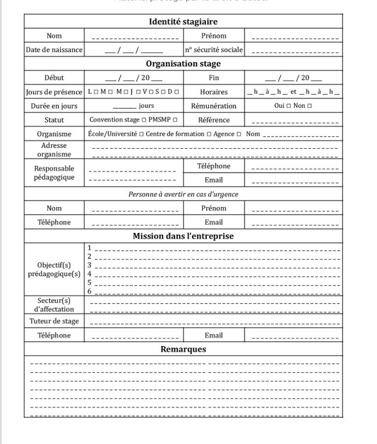 Registre spécial des stagiaires Complémentaire au registre du personnel pour l’enregistrement de 100 stagiaires