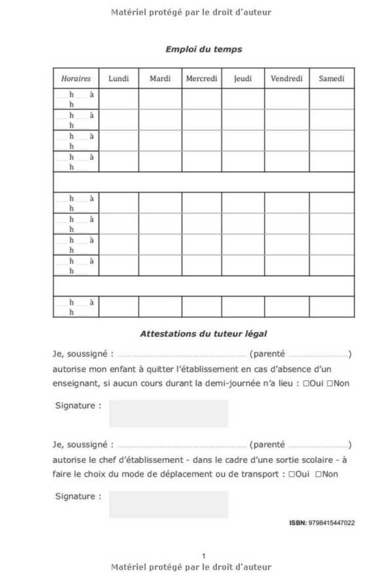 Carnet de correspondance Carnet de liaison pour collège ou lycée -