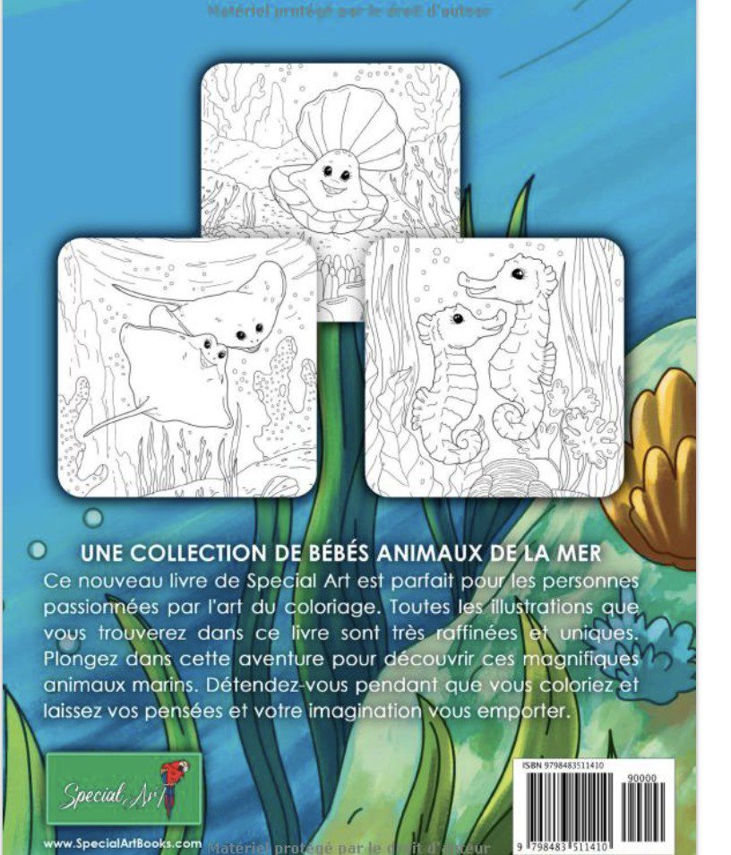 Bébés animaux de la Mer Un merveilleux livre de Coloriage pour Adultes