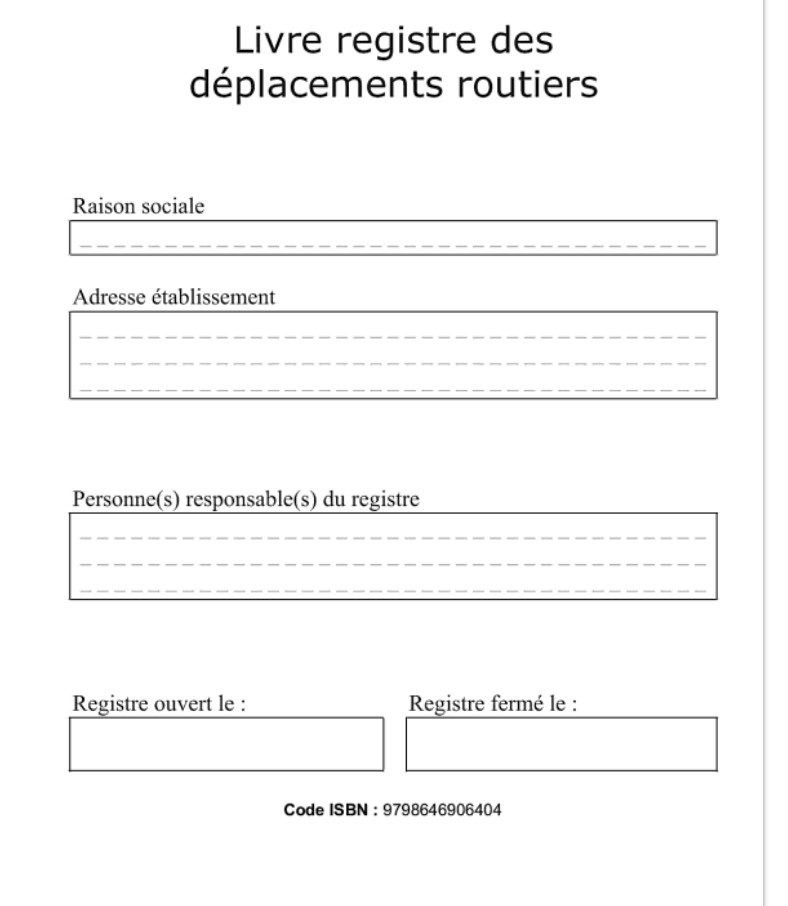 Livre registre des déplacements routiers Pour l'enregistrement de 1000 trajets de véhicule