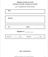 Registre entrée et sortie animaux trouvés, perdus ou errants
