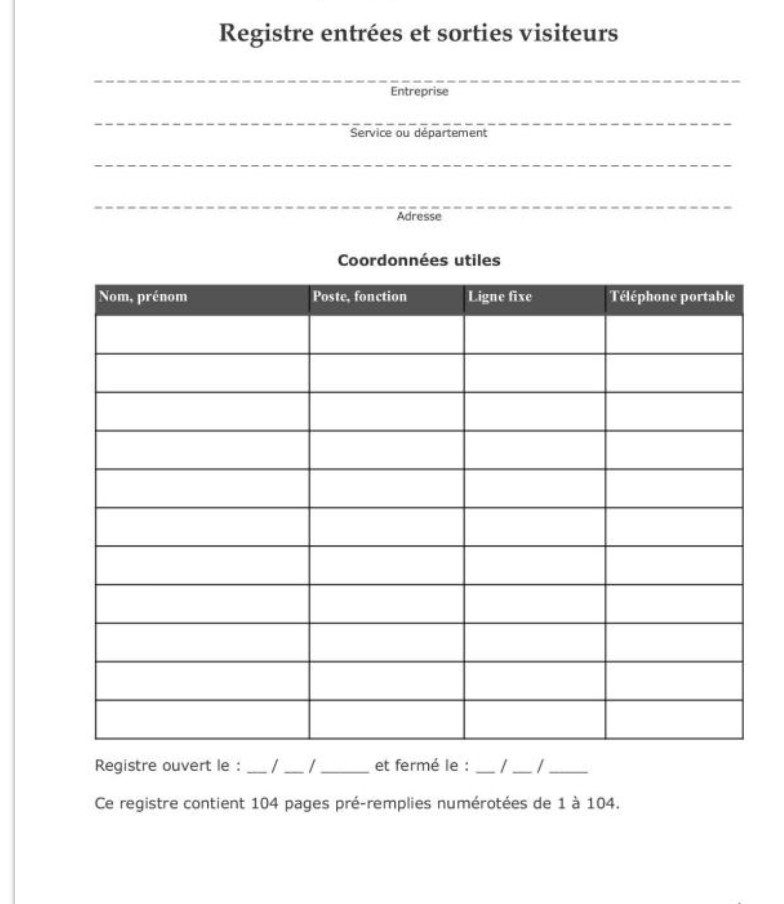 Registre entrées et sorties visiteurs Livre journal pour l'enregistrement de 1000 visites