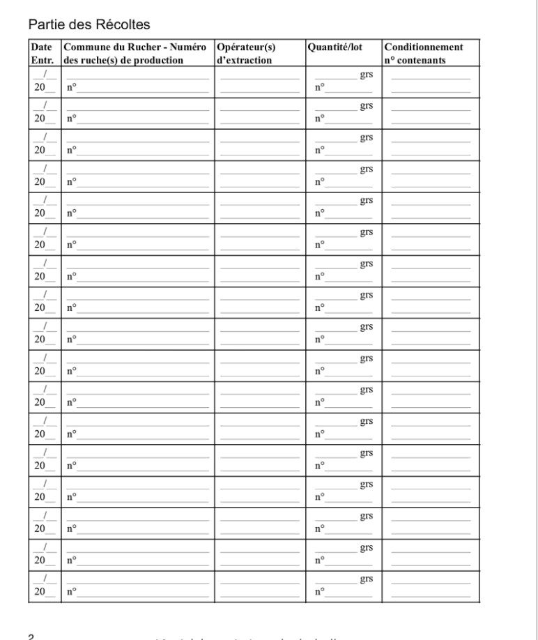 Registre de traçabilité Cahier des entrées et des sorties spécial gelée royale