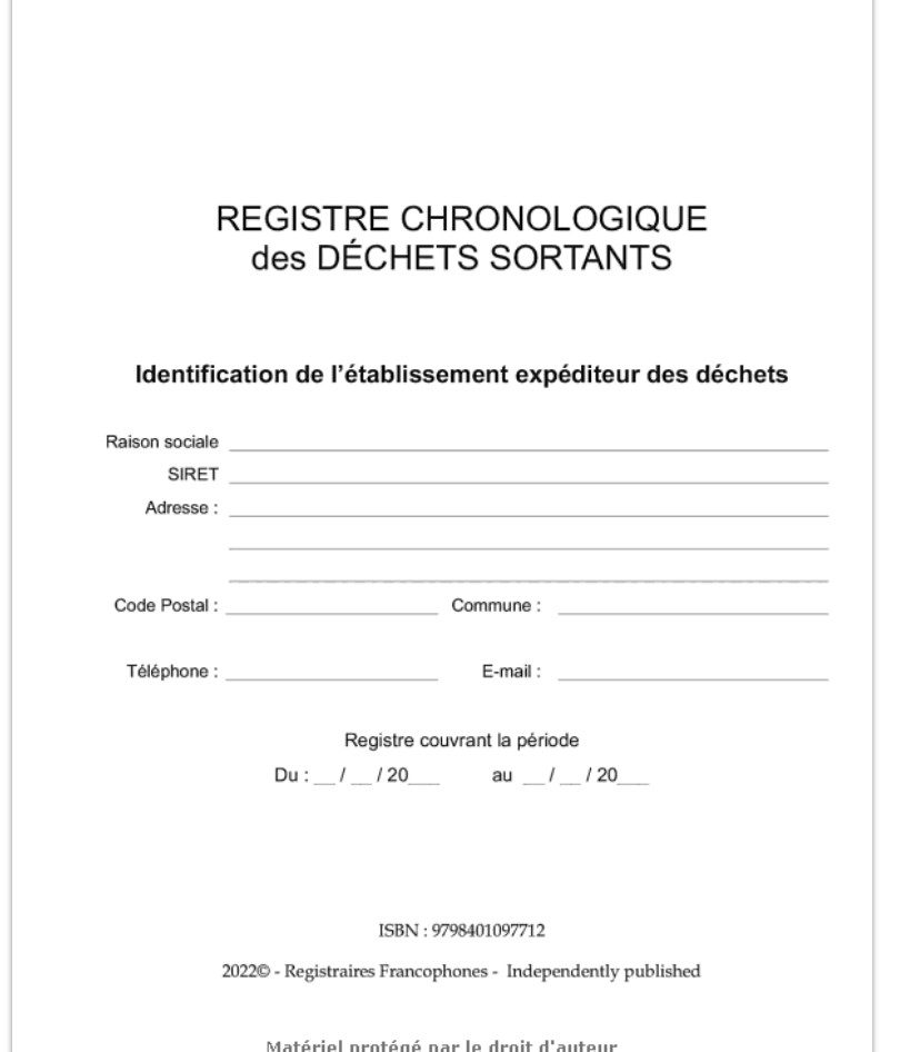 Registre chronologique des déchets sortants pour la consignation de 200 opérations