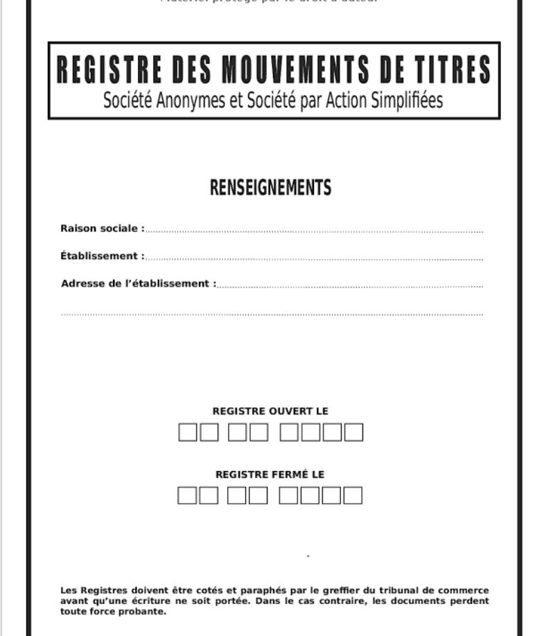 Registre Des Mouvements de Titres Pour SA et SAS | 1 200 Enregistrements
