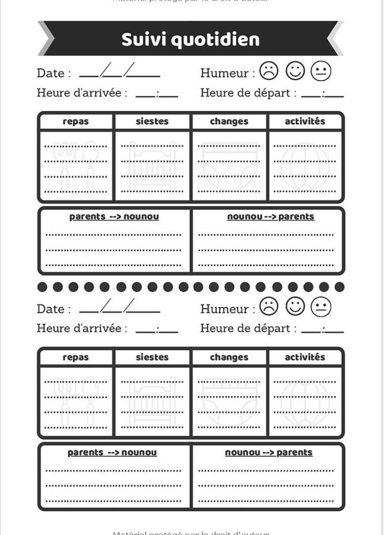 Carnet de liaison - Parents / Nounou Cahier Parents - assistante maternelle