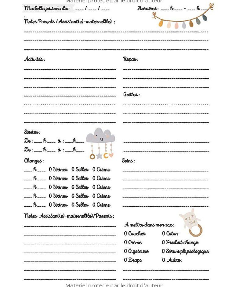Une année de bonheur avec ma Nounou Cahier de liaison parents - assistante-maternelle