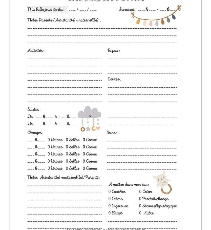 CAHIER DE LIAISON PARENTS - ASSISTANT(E)-MATERNEL(LE) - CRECHE