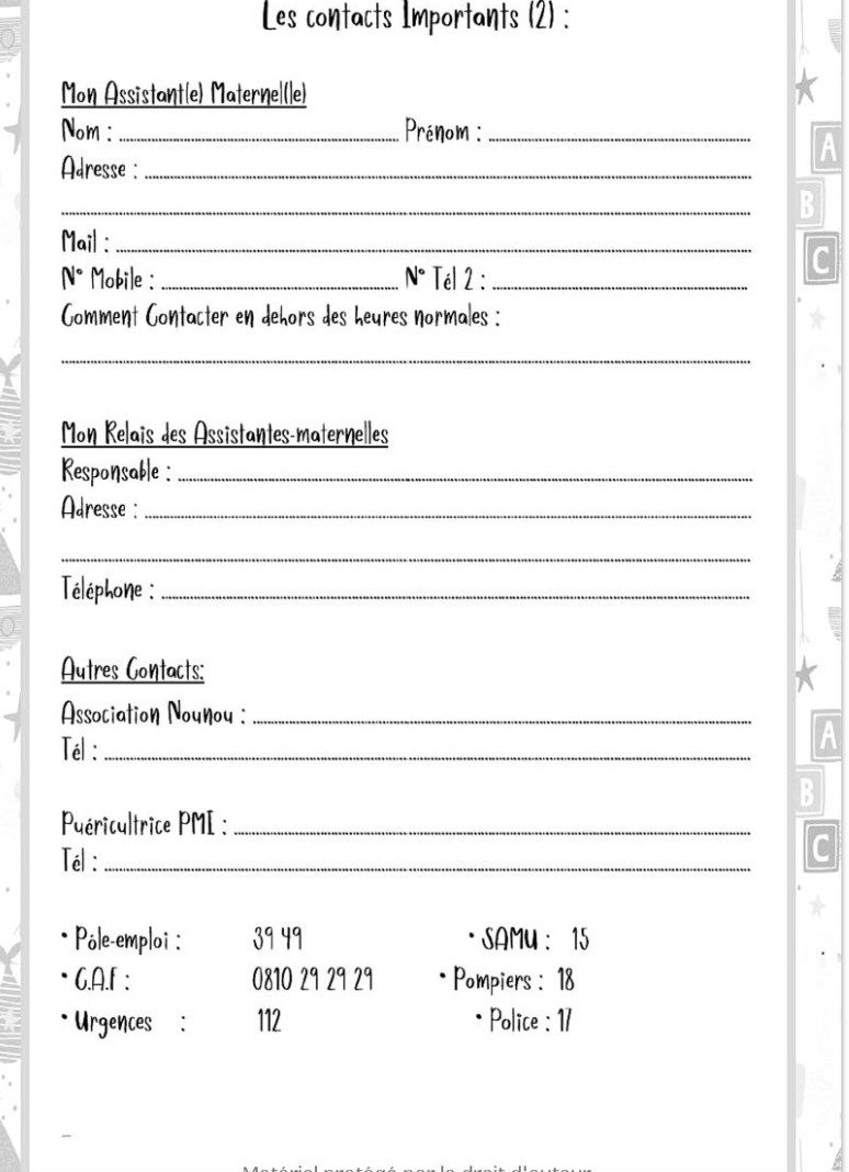 CARNET DE LIAISON NOUNOU à Remplir PARFAIT pour mener à bien la Correspon