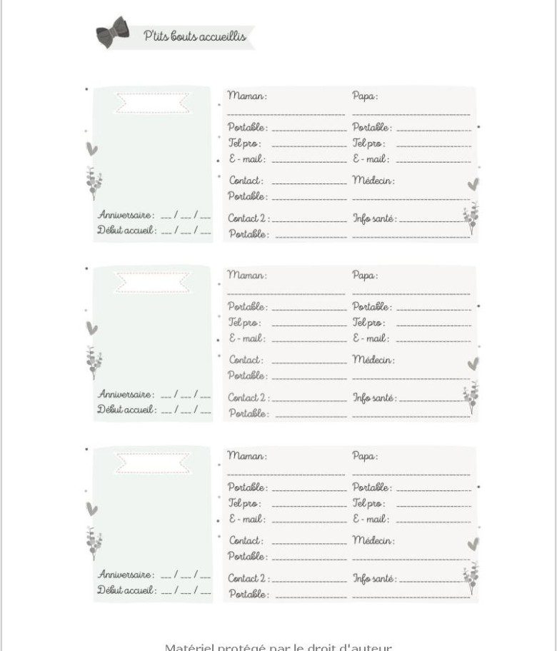 CAHIER D'APPEL ASSISTANTE-MATERNELLE / Planning d'accueil mensuel des enfants accueillis