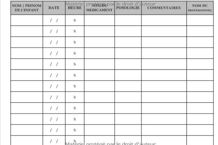 Registre des médicaments assistante maternelle Registre Pour L’Administration Des Médicaments Des Enfants Accueillis (ٍٍV2)