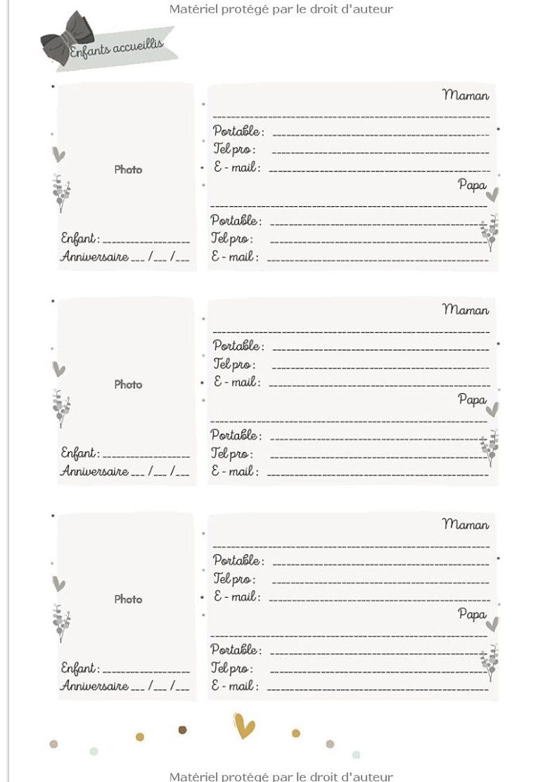FICHES D'ENTRETIEN D'EMBAUCHE ASSISTANTE-MATERNELLE Carnet de 40 fiches contacts à remplir, listing des points à aborder durant l'entretien d'embauche pour prise de notes