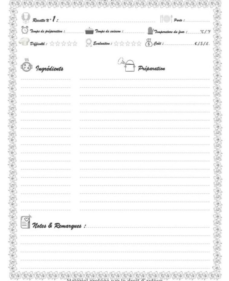 Carnet de Recettes 200 recettes à remplir, 214 pages avec index à Compléter et à Personnaliser