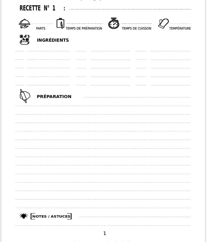 Recettes Cahier de recette à remplir  Livre de recettes à remplir soi-même - 120 fiche recette