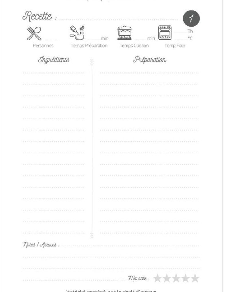 cahier de Recettes à remplir Carnet de recettes à compléter - 100 Fiches pour écrire ses recettes