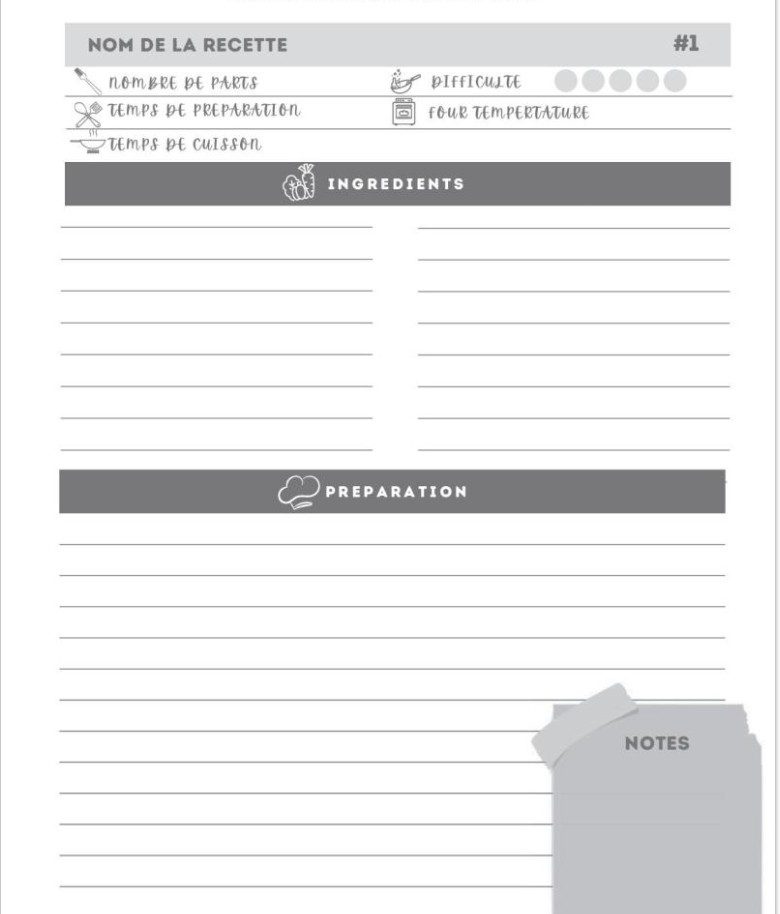 Recettes préférées (Cahier de Recettes à Remplir avec vos 100 recettes favorites) Cahier de Cuisine personnalisé