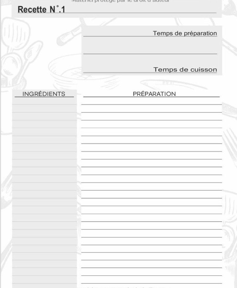 Recettes Livre de cuisine personnalisé à écrire 120 recette, XXL ,Couverture A4