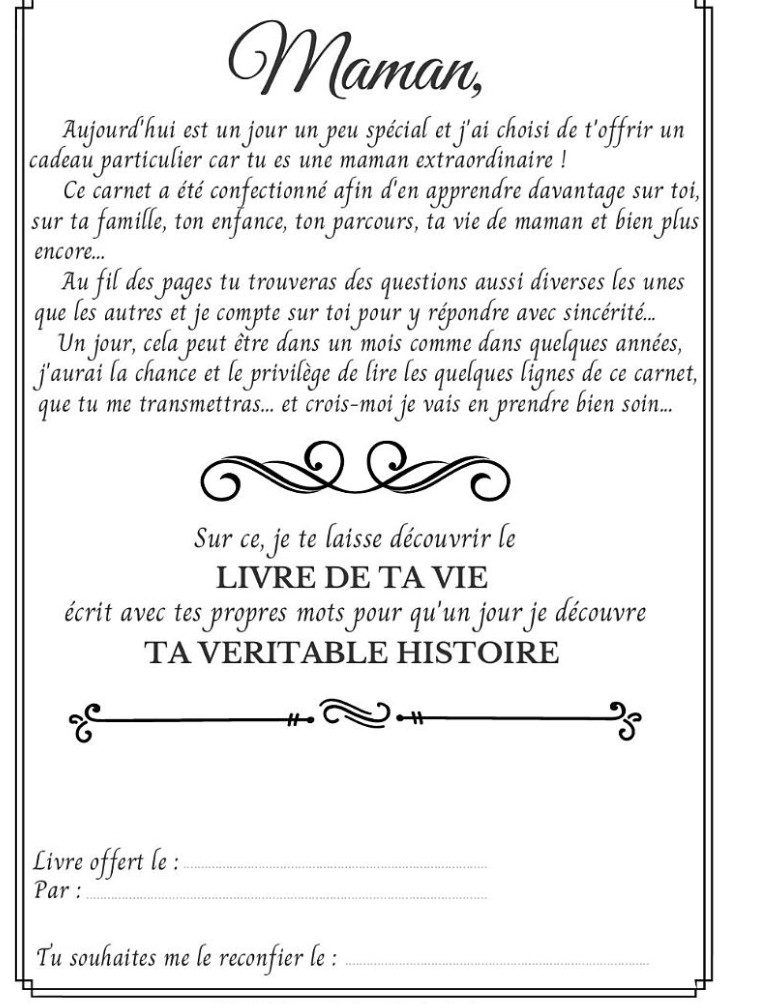 Maman raconte moi ton histoire Livre de souvenirs – Idée cadeau original à offrir à sa maman