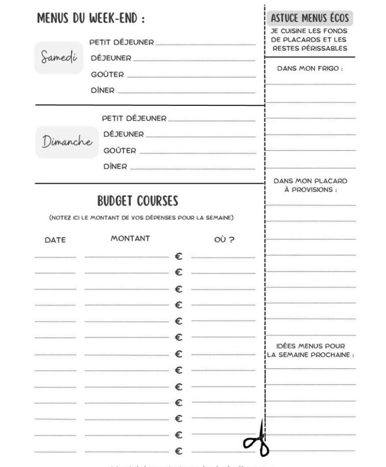 Planificateur de Menus et Listes de Courses Découpables