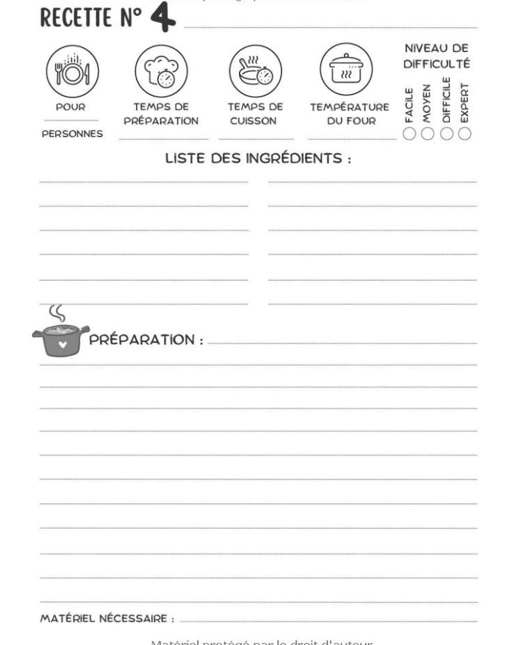 LIVRE DE CUISINE MAISON 100 fiches recettes à compléter