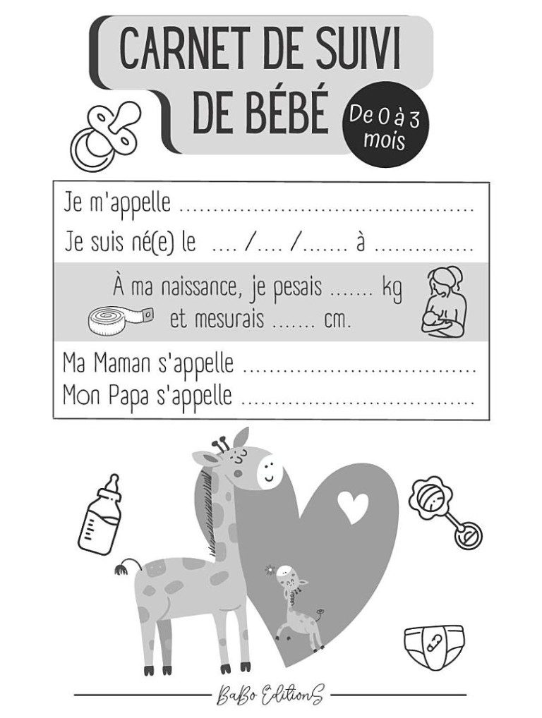 Carnet de Suivi de Bébé de 0 à 3 mois Journal de naissance à compléter