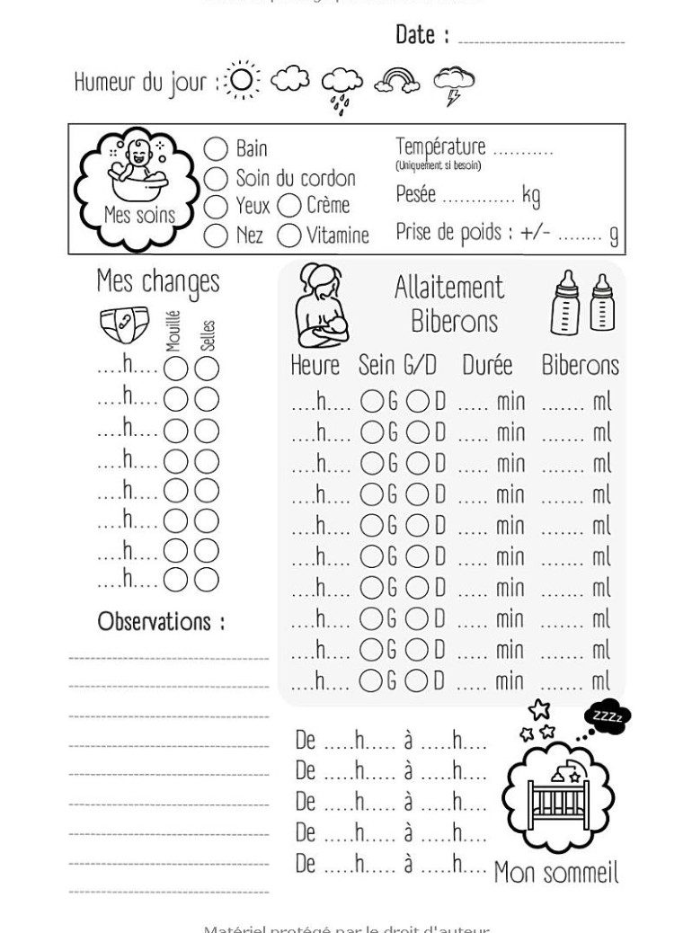 Carnet de Suivi de Bébé de 0 à 3 mois Journal de naissance à compléter