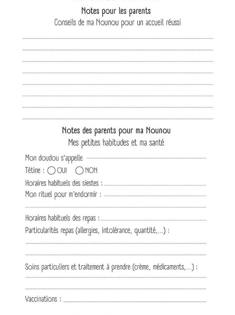 Carnet de Liaison Nounou à remplir 300 jours de suivi Agenda non daté