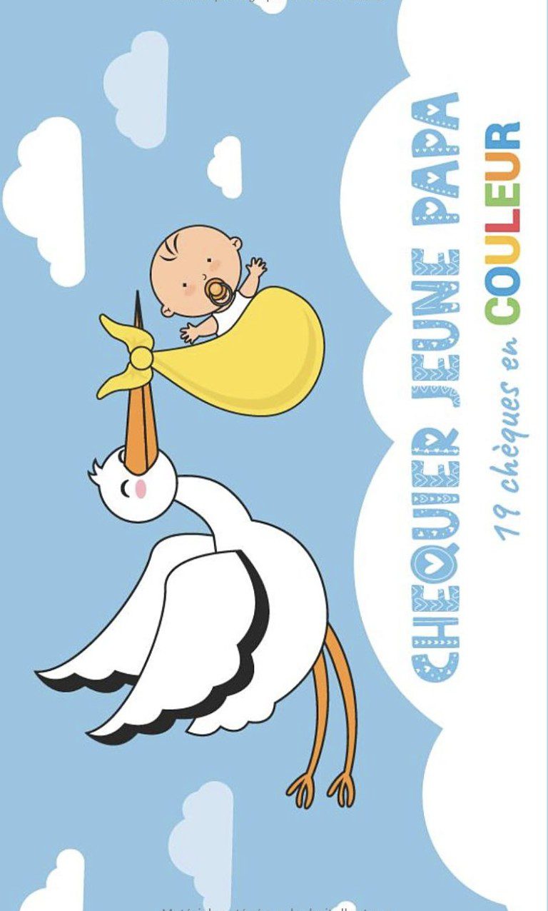 Chéquier Jeune Papa - 19 Chèques en Couleur Cadeau de Naissance pour Papa