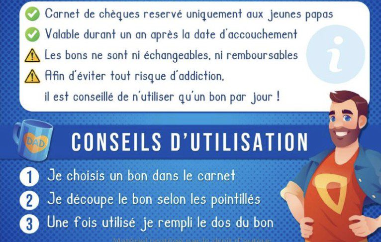 Chéquier Jeune Papa Livre de 19 bons couleurs à offrir à un futur papa