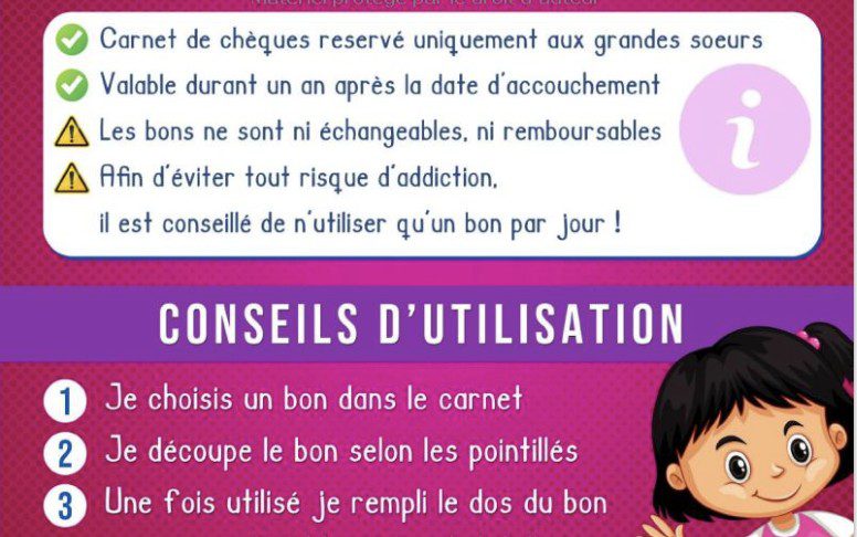 Chéquier Grande Soeur Livre de 19 bons couleurs à offrir à une future grande soeur