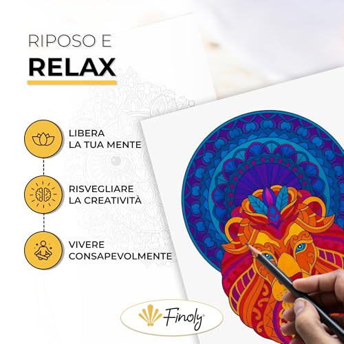 Finoly Mandalas Animaux Anti-Stress A4 - Cahier de Coloriage Adulte avec Reliure Spirale