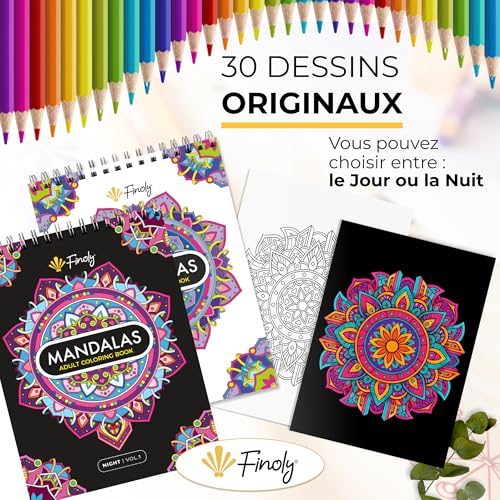 Finoly Mandalas à Colorier pour Adultes : Anti-Stress, Reliure Spirale, Format A4