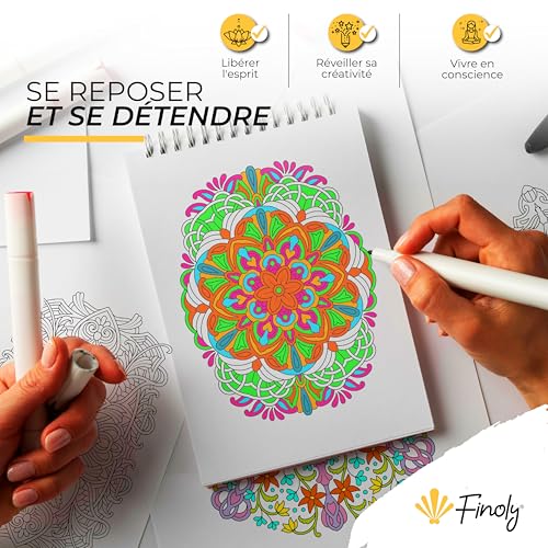 Finoly Mandalas à Colorier pour Adultes : Anti-Stress, A4, Reliure Spirale, Papier Premium