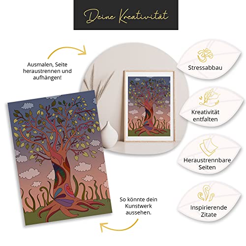LEAF & GOLD® Livre de Coloriage Adulte : Mandalas de Pleine Conscience, Plus de 30 Motifs avec Perforation