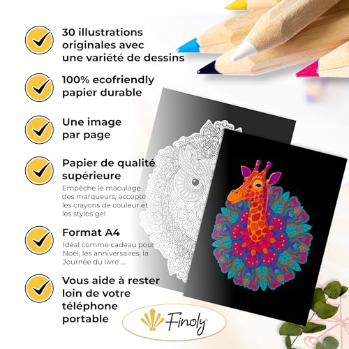 Livre de Coloriage Mandalas pour Adultes Finoly - Art-Thérapie Anti-Stress, Papier Premium Épais, Format A4 avec Reliure Spirale