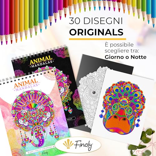 Finoly Mandalas Animaux Anti-Stress A4 - Cahier de Coloriage Adulte avec Reliure Spirale