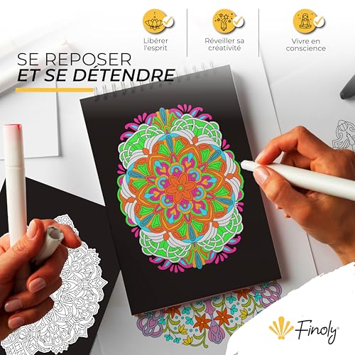 Mandala Adulte Anti Stress par Finoly : Cahier de Coloriage A4 avec Reliure Spirale, Papier Premium, Idéal pour la Détente