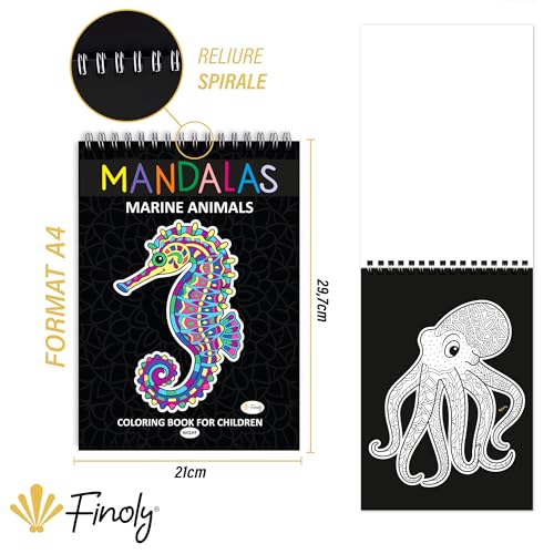 Finoly Mandala Enfant : Livre de Coloriage Anti-Stress A4 pour Enfants et Adultes avec Designs d'Animaux Uniques