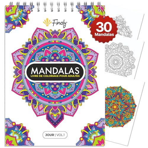 Finoly Mandalas à Colorier pour Adultes - Livre Anti-Stress Zen Vol 1 - 30 Illustrations Originales A4 Reliure Spirale