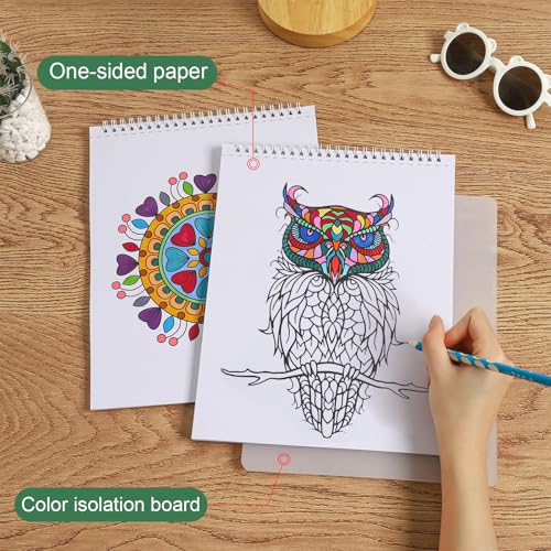 Lot de 2 Livres de Coloriage Anti-Stress pour Adultes : Mandalas Hiboux et Nature, Spirales, 40 Motifs