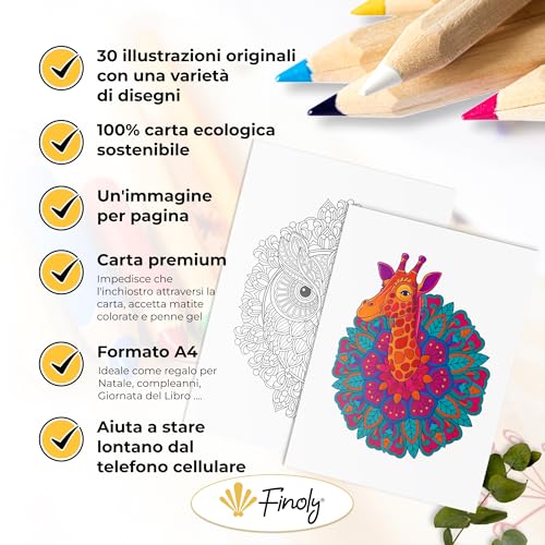 Finoly Mandalas Animaux Anti-Stress A4 - Cahier de Coloriage Adulte avec Reliure Spirale