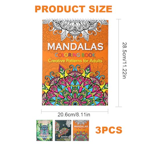3 Livres de Coloriage Mandala pour Adultes - Relaxation Anti-Stress, Motifs Variés A4
