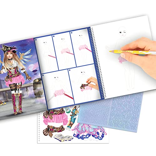 TOPModel Livre de Coloriage Fantasy : Créez des Tenues Magiques avec 78 Pages, Pochoir et Planche de Stickers