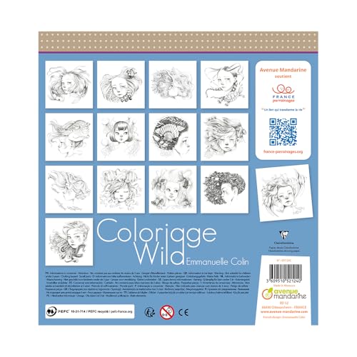 MY MANDARINE Carnet de coloriage Wild - Collection Emmanuelle Colin - 28 pages 20x20cm - Papier Clairefontaine 250g