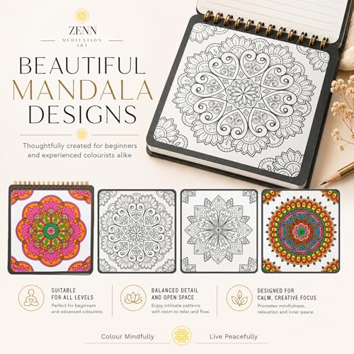 Zenn Meditation Art : Livre de coloriage Mandala A5 pour adultes, avec marqueurs, pour la pleine conscience, la relaxation et la réduction du stress