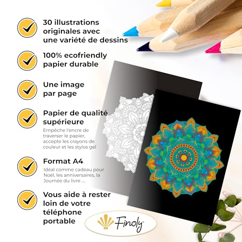 Finoly Mandalas à Colorier pour Adultes : Anti-Stress, Reliure Spirale, Format A4