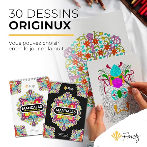 Finoly Mandalas à Colorier pour Adultes : Anti-Stress, A4, Reliure Spirale, Papier Premium
