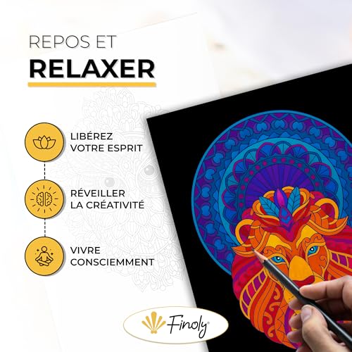 Livre de Coloriage Mandalas pour Adultes Finoly - Art-Thérapie Anti-Stress, Papier Premium Épais, Format A4 avec Reliure Spirale