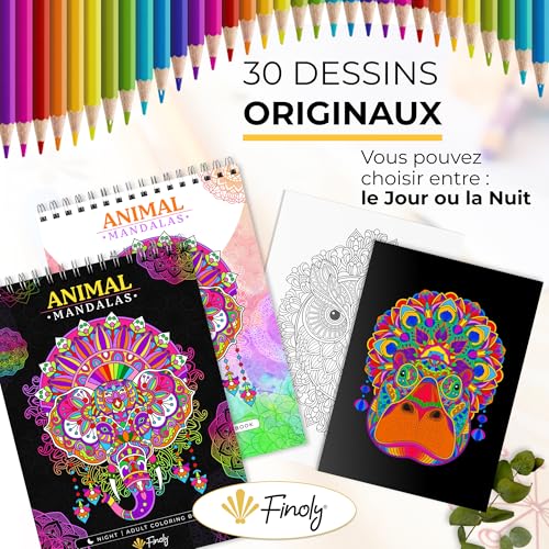 Livre de Coloriage Mandalas pour Adultes Finoly - Art-Thérapie Anti-Stress, Papier Premium Épais, Format A4 avec Reliure Spirale